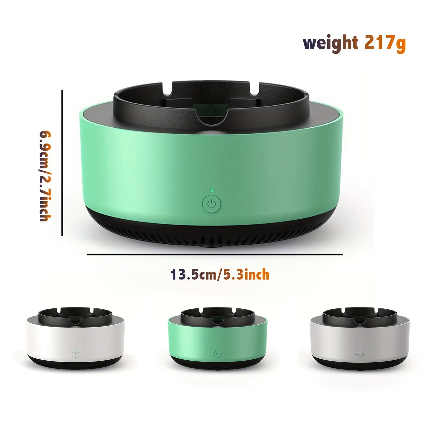 Cigarette ashtray dimensions with built-in fan and negative ion filter